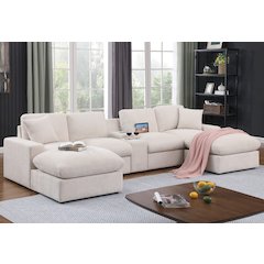 Bonaira Modular Sectional With Cupholder Console - Beige Chenille