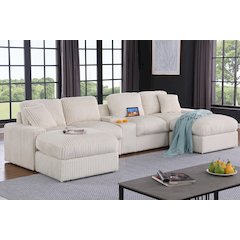 Bonaira Modular Sectional With Cupholder Console - Beige Polyester
