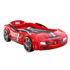 BiTurbo Twin-Size Race Car Bed, Red  - Remote Control, LED Lights, Sound FX