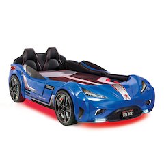 GTS EV Twin-Size Race Car Bed, Blue - Remote Control, LED Lights, EV Sound FX