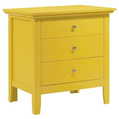 Yellow Bedroom Nightstand with 3-Drawer Casual Design, Dovetailed Fronts