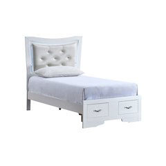 Storage Bed with LED Tufted Headboard, Bedroom Beds, Sparkling White, Full