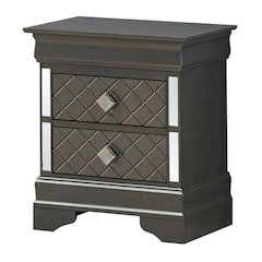 Metallic Black Nightstand with Dovetailed Drawers and Transitional Style
