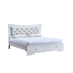Storage Bed with LED Tufted Headboard, Bedroom Beds, Sparkling White, Queen