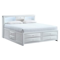 Platform Bed Frame with Headboard, Modern Wooden Bed Frame Bedroom, White, King