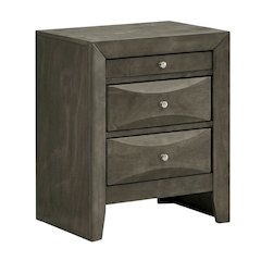 Gray Bedroom Nightstand, 3 Drawers, Dovetailed Construction, Contemporary Style