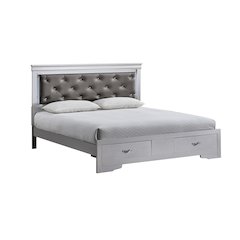 Storage Bed with LED Tufted Headboard, Bedroom Beds, Silver Champagne, King