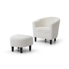 Accent Chair with Ottoman Set, Compact Lounge Chair for Bedroom, White