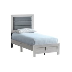 Wooden Platform Bed Frame with Headboard, Bedroom Bed Furniture, Beige, Twin