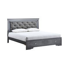 Storage Bed with LED Tufted Headboard, Modern Bedroom Beds, Gunmetal Gray, King