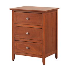 Traditional 3 Drawer Nightstand with Wooden Frame in Warm Oak Finish