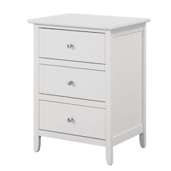White 3 Drawer Nightstand with Wooden Construction and Elegant Drawers