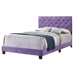 Elegant Purple Queen Bed Frame for Girls With Tufted Upholstered Design