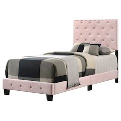 Charming Pink Girls Twin Bed Frame with Tufted Headboard and Footboard