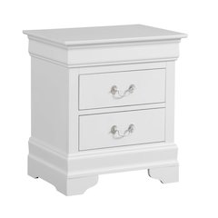 White Wood 2 Drawer Nightstand, Traditional Bedside Table with Storage