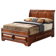 Queen Bed Frame with 6 Drawers in Rich Oak Wood Finish