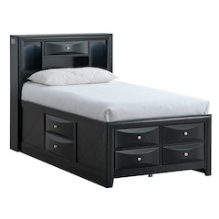 Platform Bed Frame with Headboard, Modern Wooden Bed Frame Bedroom, Black, Twin