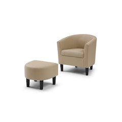 Accent Chair with Ottoman Set, Compact Lounge Chair for Bedroom, Beige