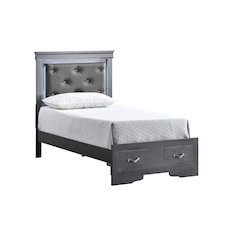 Storage Bed with LED Tufted Headboard, Modern Bedroom Beds, Gunmetal Gray, Twin