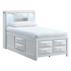 Platform Bed Frame with Headboard, Modern Wooden Bed Frame Bedroom, White, Twin