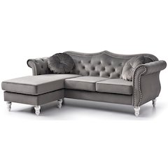 Glory Furniture Hollywood Sofa Chaise in Dark Gray Color