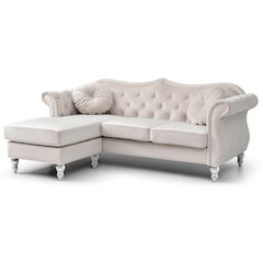 Glory Furniture Hollywood Sofa Chaise in Ivory Color
