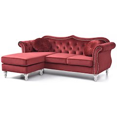 Glory Furniture Hollywood Sofa Chaise in Burgundy Color