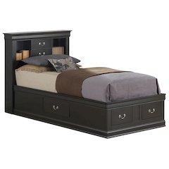 Glory Furniture Louis Phillipe Twin Storage Bed in Black Color
