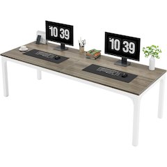 78.7" Double Computer Desk, 2-Person Oak & White Workstation for Home Office