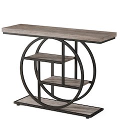 4-Tier Console Table with Circle Base - Light Grey & Black Sofa Table