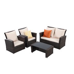 PE Rattan Wicker Outdoor Patio Furniture Set 4-Pieces with Brown