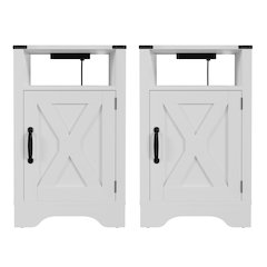 Nightstand Side Table with Electrical Outlets Charging Station 2 Sets White