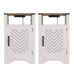 Nightstand with Electrical Outlets Charging Station 2 Sets Brown White