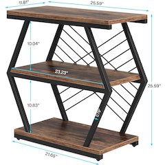 25.6" Industrial 3-Tier End Table - Rustic Brown Wood & Metal Side Table