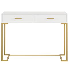 40” White & Gold Desk with 2 Drawers - Modern Compact Writing & Vanity Table