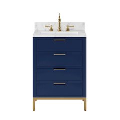 24 In. Single Sink Carrara White Marble Countertop Bath Vanity in Monarch Blue