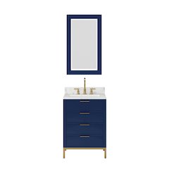 24 In. Single Sink Carrara White Marble Countertop Bath Vanity in Monarch Blue