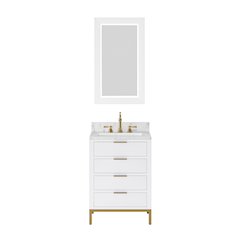 24 In. Single Sink Carrara White Marble Countertop Bath Vanity in Pure White