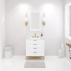 30 In. Single Sink Carrara White Marble Countertop Bath Vanity in Pure White