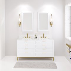 60 In. Double Sink Carrara White Marble Countertop Bath Vanity in Pure White
