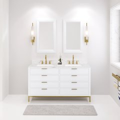 60 In. Double Sink Carrara White Marble Countertop Bath Vanity in Pure White