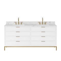 72 In. Double Sink Carrara White Marble Countertop Bath Vanity in Pure White