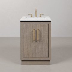 Hugo 24 In. Single Sink Carrara White Marble Countertop Bath Vanity in Grey Oak
