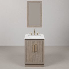 Hugo 24 In. Single Sink Carrara White Marble Countertop Bath Vanity in Grey Oak