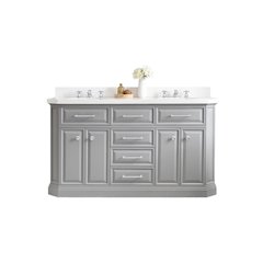 Palace 60 In. Double Sink Carrara Quartz Countertop Bath Vanity in Cashmere Grey