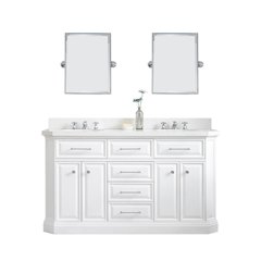 Palace 60 In. Double Sink Carrara Quartz Countertop Bath Vanity in Pure White