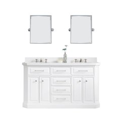 Palace 60 In. Double Sink Carrara Quartz Countertop Bath Vanity in Pure White