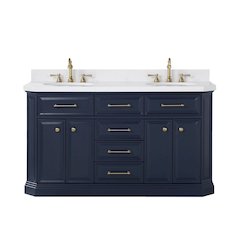 Palace 60 In. Double Sink Carrara Quartz Countertop Bath Vanity in Monarch Blue