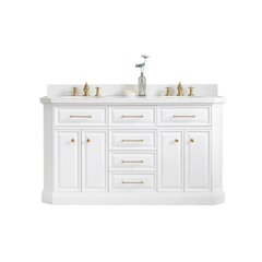 Palace 60 In. Double Sink Carrara Quartz Countertop Bath Vanity in Pure White