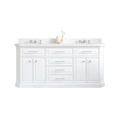 Palace 72 In. Double Sink Carrara Quartz Countertop Bath Vanity in Pure White